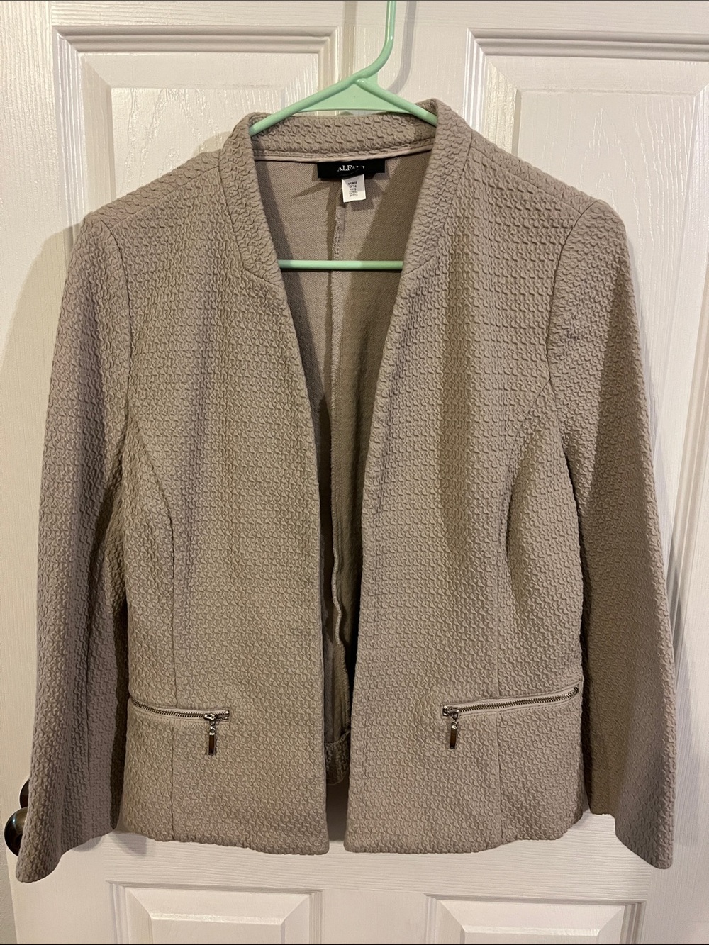 Alfani Light Taupe Textured Open-Front Blazer